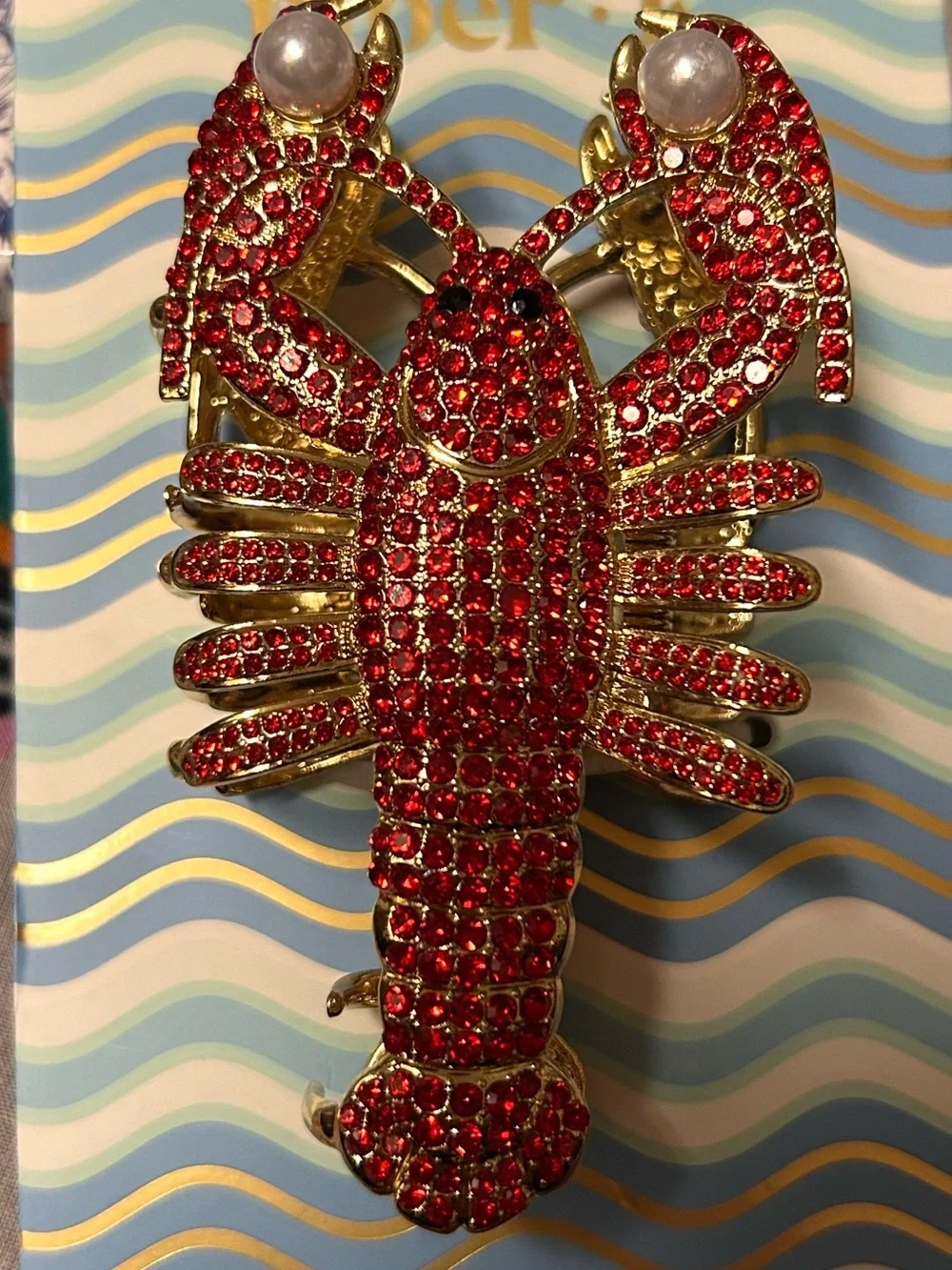 NWT Piper K Red Crystal hair Lobster with Pearl claw clip